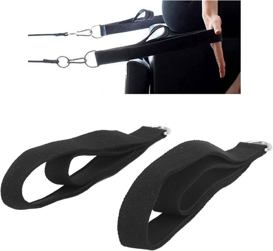 Pilates double-loop straps, 2 pieces, with D-rings and soft cotton lining – reformer straps – Pilates accessories