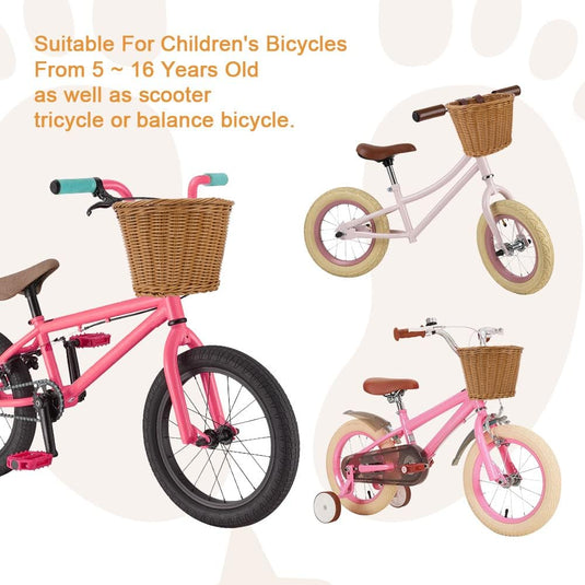 Flintronic Kinderfietsmand, handgeweven fietsmand voor kinderen, fietsmand voor meisjes, jongens, kinderen, met fietsaccessoires