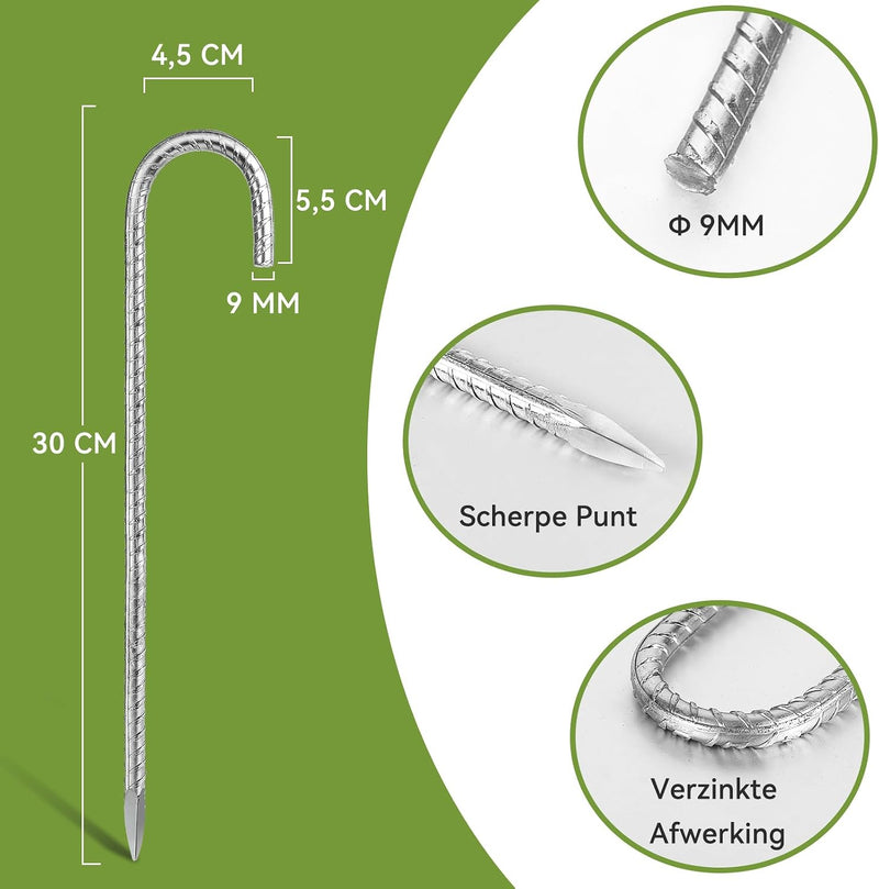 Load image into Gallery viewer, Grondankers 6 stuks 30 cm met J-haak van verzinkt staal – trampoline haringen – stormankers
