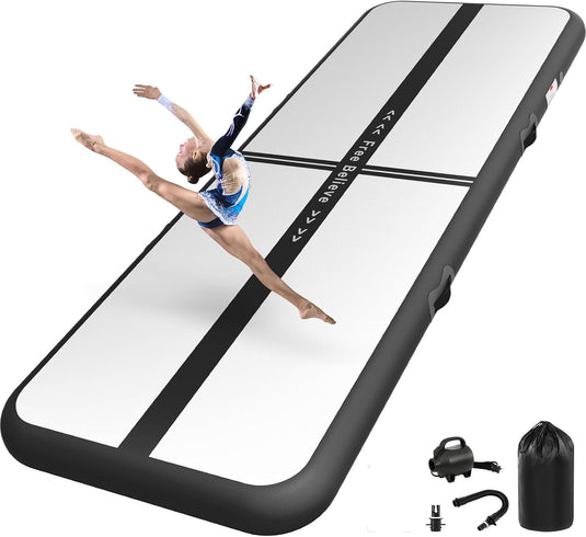 Opblaasbare turnmat 2-6 m – 10/15 cm dik – gymnastiekmat met 600W elektrische pomp – voor fitness, yoga en thuis