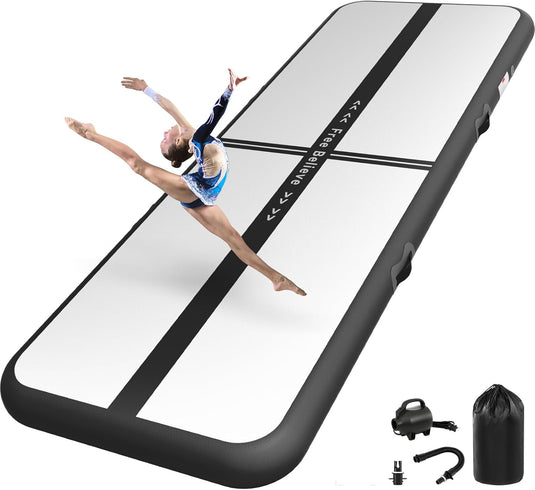 Opblaasbare turnmat 2-6 m – 10/15 cm dik – gymnastiekmat met 600W elektrische pomp – voor fitness, yoga en thuis