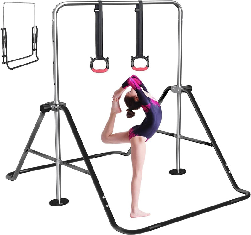 Laad afbeelding in Galerijviewer, Opvouwbare gymnastiekstang voor kinderen met verstelbare hoogte en mat – turnrek – trainingsstang
