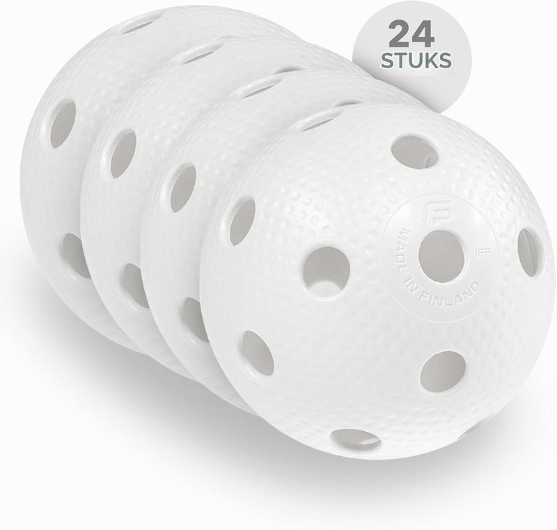 Charger l’image dans la visionneuse de galerie, Balles de floorball, lot de 24, 72 mm, en plastique avec 26 trous et homologuées par l’IFF – balles d’unihockey – hockey en salle
