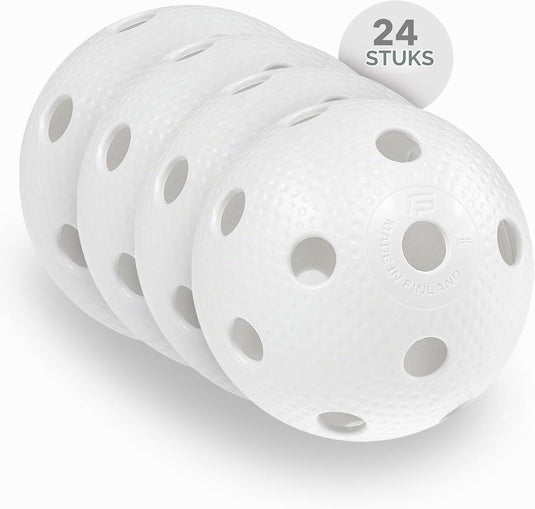 Balles de floorball, lot de 24, 72 mm, en plastique avec 26 trous et homologuées par l’IFF – balles d’unihockey – hockey en salle