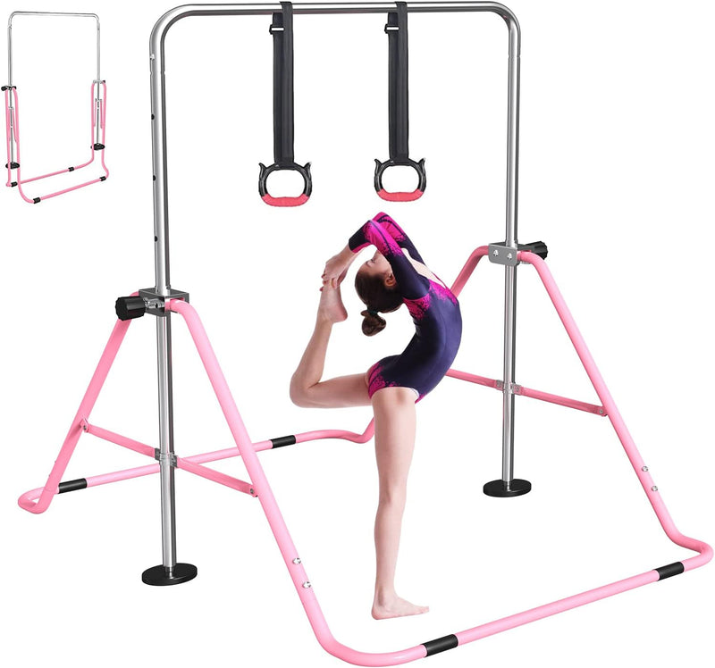 Laad afbeelding in Galerijviewer, Opvouwbare gymnastiekstang voor kinderen met verstelbare hoogte en mat – turnrek – trainingsstang
