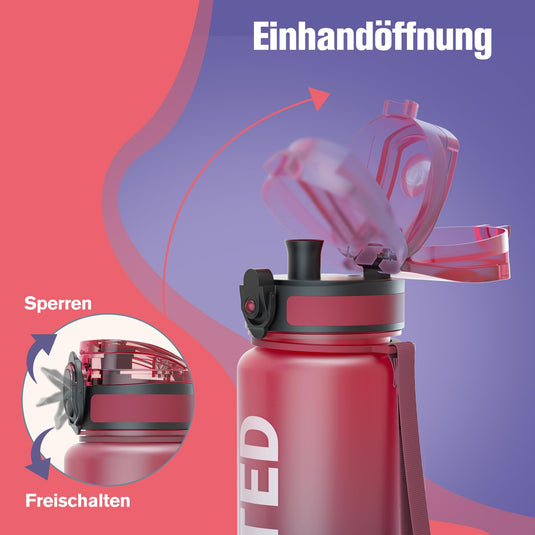 Drinkfles 750 ml BPA-vrij met tijdmarkeringen en lekvrije dop – waterfles – sportfles