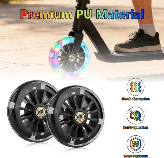 Lichtgevende stuntstepwielen, 120 mm, 2 stuks stuntstepbanden met led-knipperlicht, lichtgevende stuntstep, wielen met ABEC-7-kogellagers, stil, duurzaam, reservewielen voor step, zwart