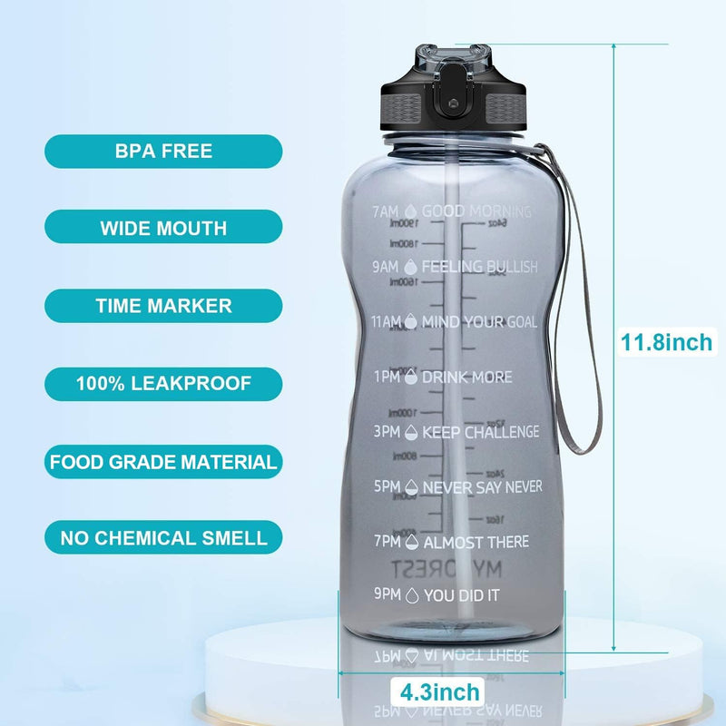 Laad afbeelding in Galerijviewer, MYFOREST Water Bottle 2200 ml Large Sports Bottle 2.2 Litre, 100% Dishwasher Safe Time Marker for Motivational Hydration, BPA Free, Anti-Fall, Flip Up Nozzle

