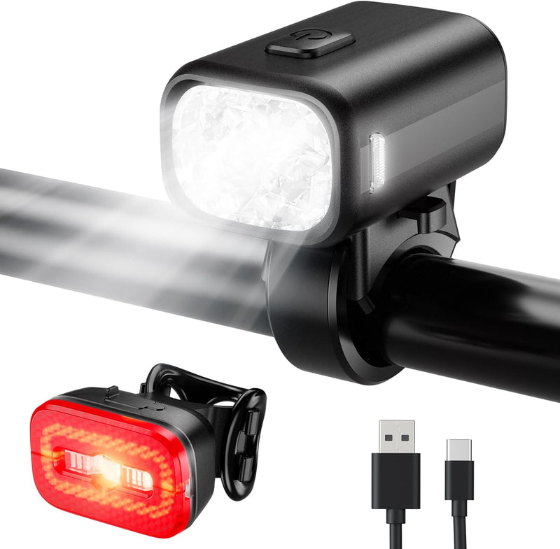 Laden Sie das Bild in Galerie -Viewer, Oplaadbare fietsverlichting set met voorlicht en achterlicht met remsensor – fietslamp – LED fietslicht
