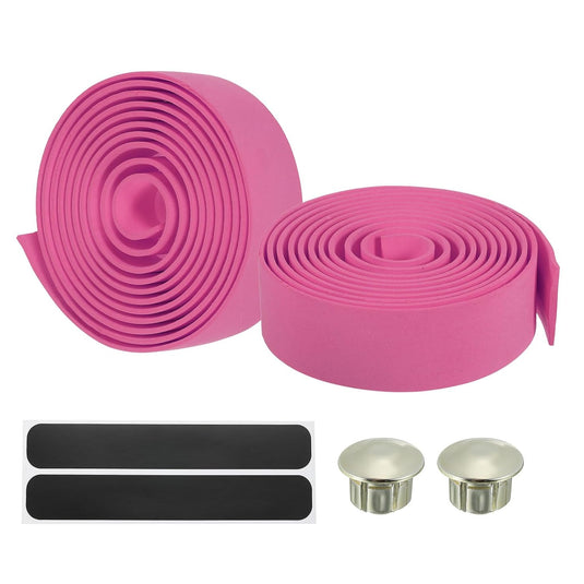 Fietsstuurlint EVA 2 stuks 200 x 30 mm roze met einddoppen – antislip stuurtape – fiets accessoires