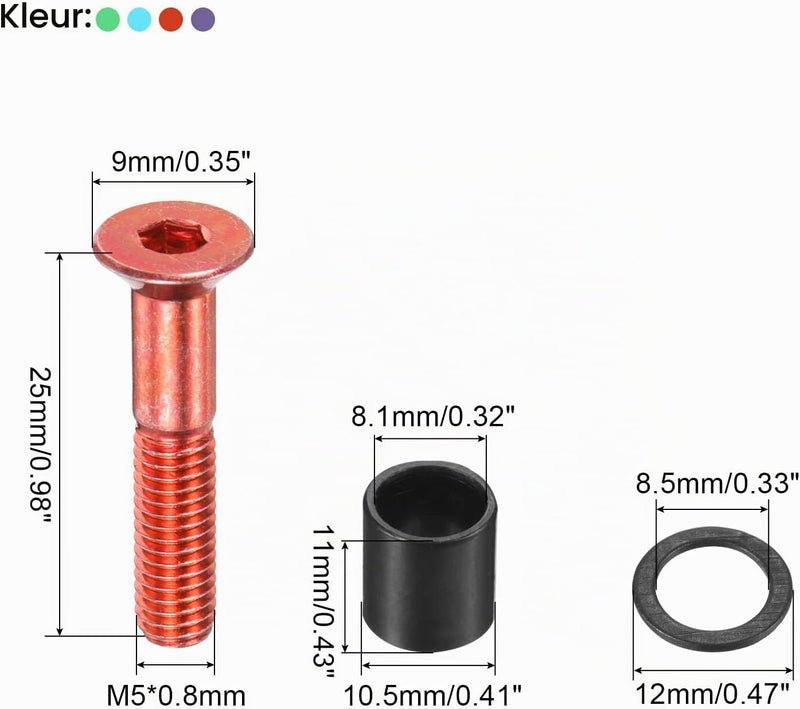 Załaduj obraz do przeglądarki galerii, Skateboard hardware set 40-delig met 25 mm schroeven spacers washers en moeren – multicolor
