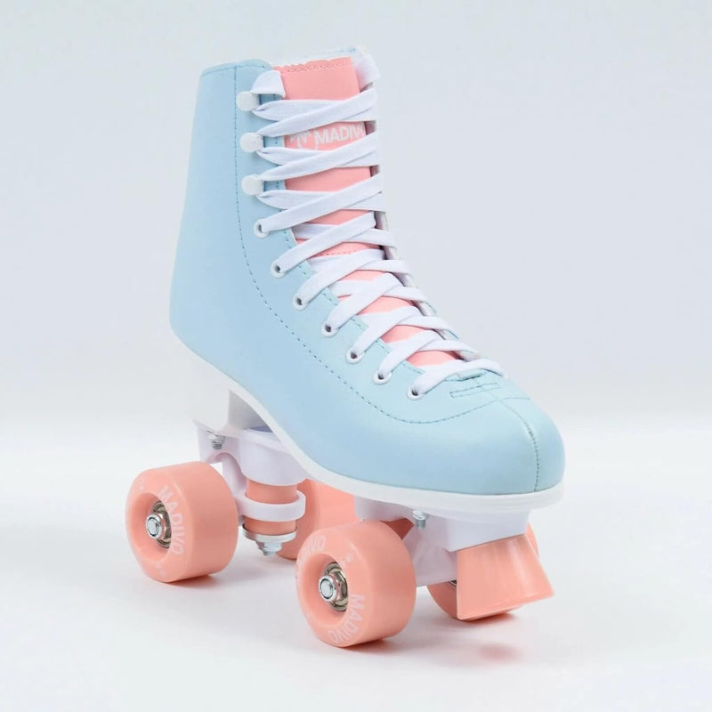 Load image into Gallery viewer, Madivo Pastel Klassieke retro rolschaatsen voor dames | ABEC-7 kogellagers | meisjes rolschaatsen, skeelers| blauw/koraal | maat 35, 36, 37, 38, 39, 40, 41
