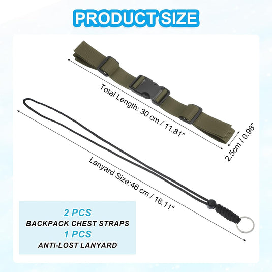 Verstelbare rugzak borstband set met snelgesp en veiligheidskoord – borstriem – outdoor accessoires