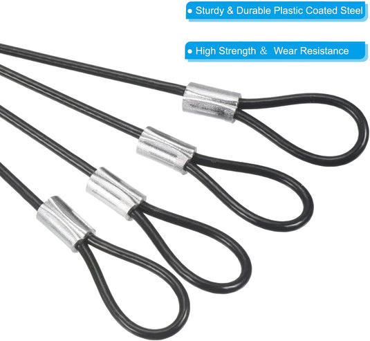Veiligheidskabels 10 cm x 2 mm met dubbele lus 4 stuks zwart – staalkabels – bevestigingskabel