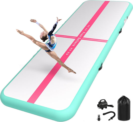 Opblaasbare turnmat 2-6 m – 10/15 cm dik – gymnastiekmat met 600W elektrische pomp – voor fitness, yoga en thuis