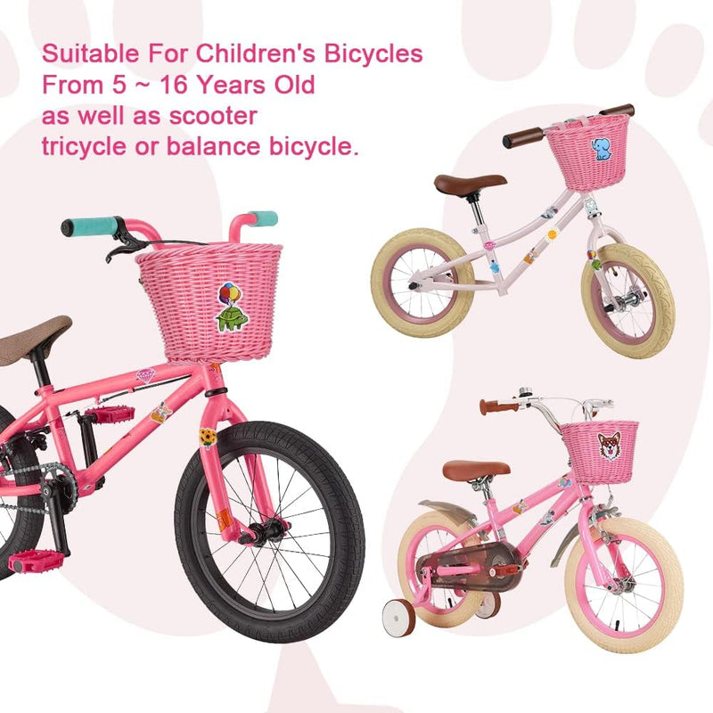 Load image into Gallery viewer, Flintronic Kinderfietsmand, handgeweven fietsmand voor kinderen, fietsmand voor meisjes, jongens, kinderen, met fietsaccessoires
