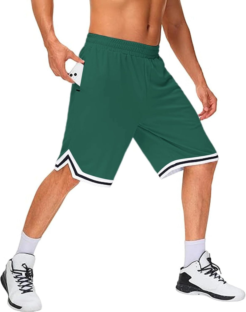Laden Sie das Bild in Galerie -Viewer, Lange basketbalshort heren van ademend mesh met ritszak – sportshort – fitness broek
