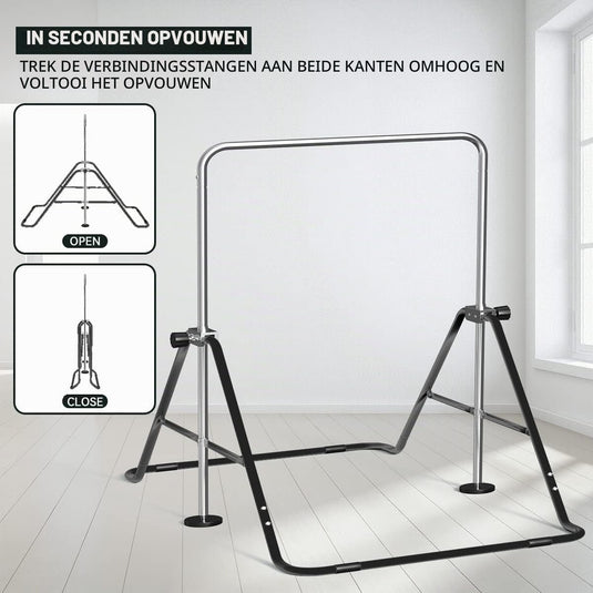 Opvouwbare gymnastiekstang voor kinderen met verstelbare hoogte en mat – turnrek – trainingsstang