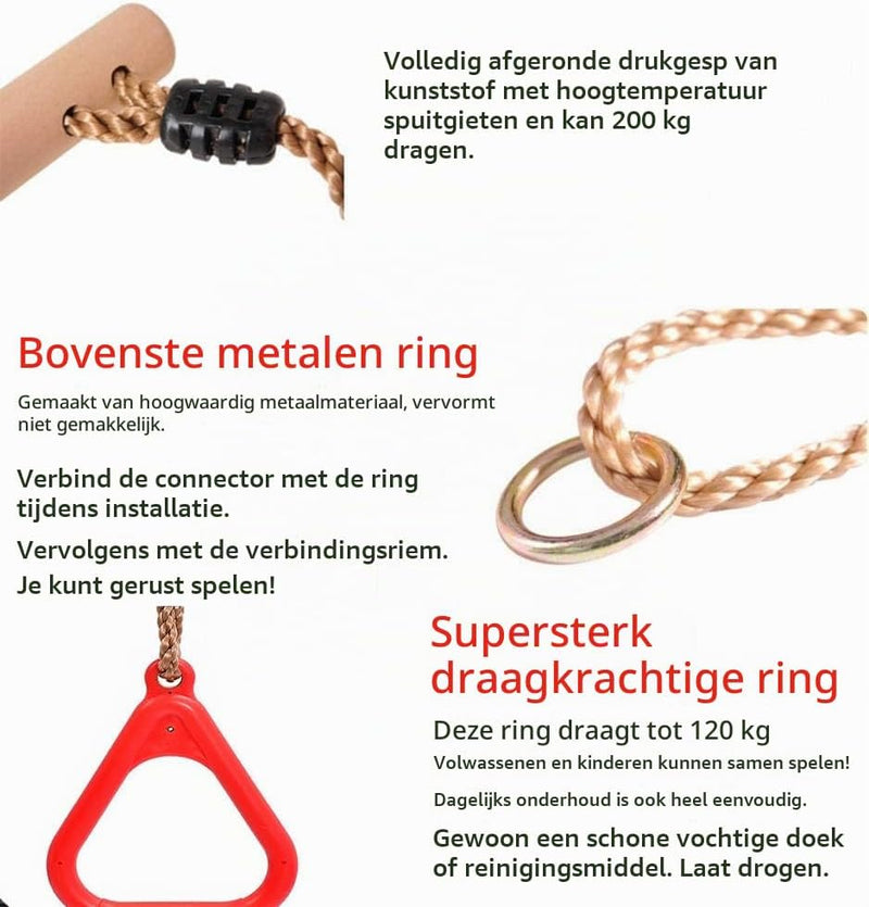 Laad afbeelding in Galerijviewer, Trapezeschommel 2-in-1 met gymnastiekringen tot 120 kg – houten turnschommel – binnen en buiten
