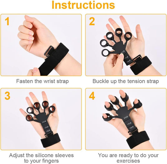 Verstellbarer Fingertrainer mit Handgelenkband und Silikon-Widerstandsschlaufen – Fingerstrecker – Handmuskeltraining
