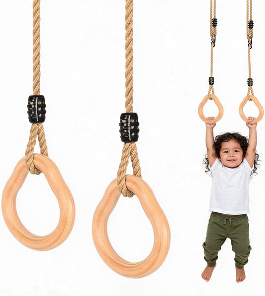 Trapèze pour enfants avec barre de gymnastique en bois et anneaux – jouet de gymnastique – balançoire à grimper