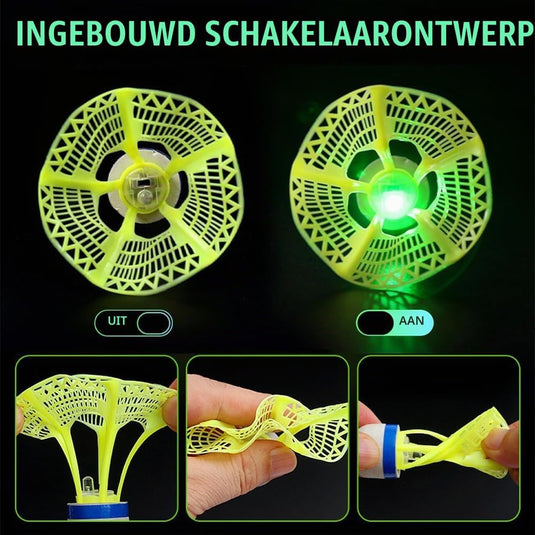 Volants de badminton à LED, lot de 12 en nylon avec lumière rouge et verte pour jouer le soir – volants lumineux – volants de badminton