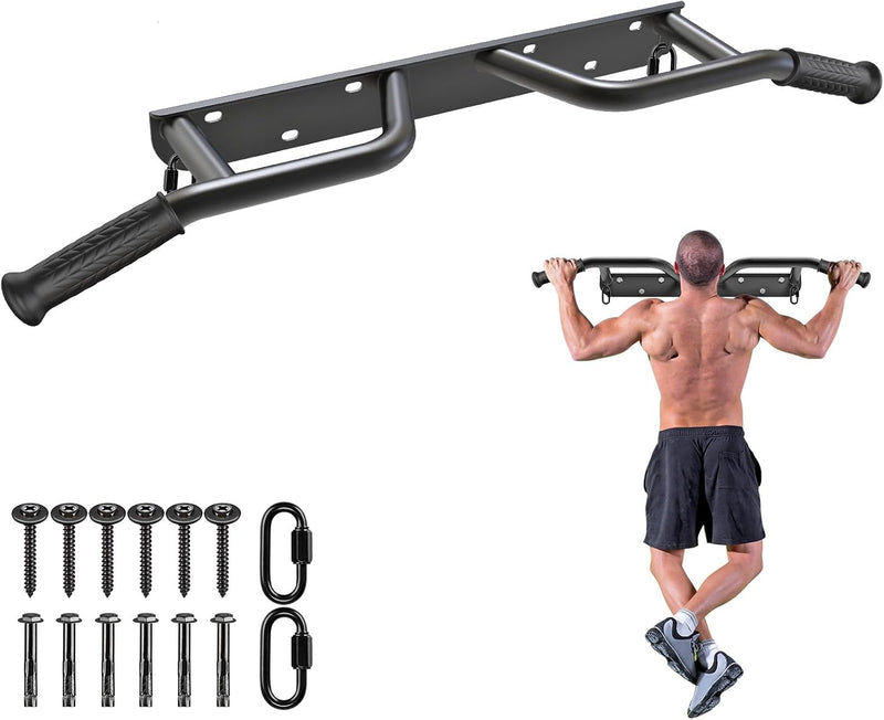 Laden Sie das Bild in Galerie -Viewer, Wandgemonteerde optrekstang met 4 gripposities en accessoireringen tot 227 kg – pull-up bar – krachttraining
