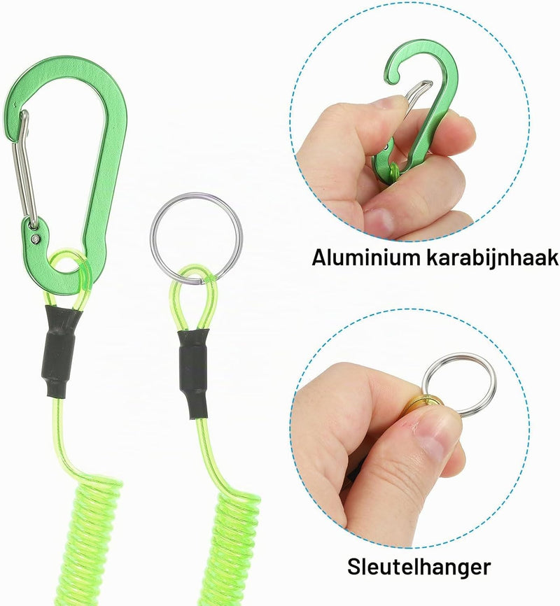Laden Sie das Bild in Galerie -Viewer, Spiraalkoorden 3 stuks uitschuifbaar tot 150 cm met clip groen – veiligheidslijnen – outdoor accessoires
