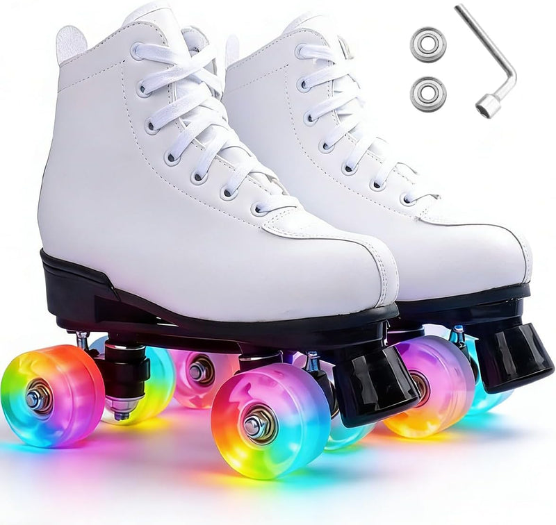 Load image into Gallery viewer, ERNAN Rolschaatsen met 4 wielen, parallelle skates met lichtgevende wielen, klassieke high-top, rolschaatsen voor volwassenen, meisjes, kinderen, beginners, maat 37-43
