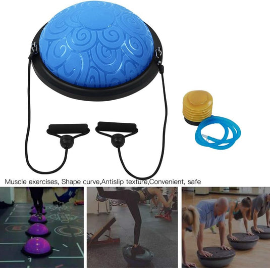 Halve yogabal 46 cm met 2 weerstandsbanden – balanstrainer – core training – stabiliteit