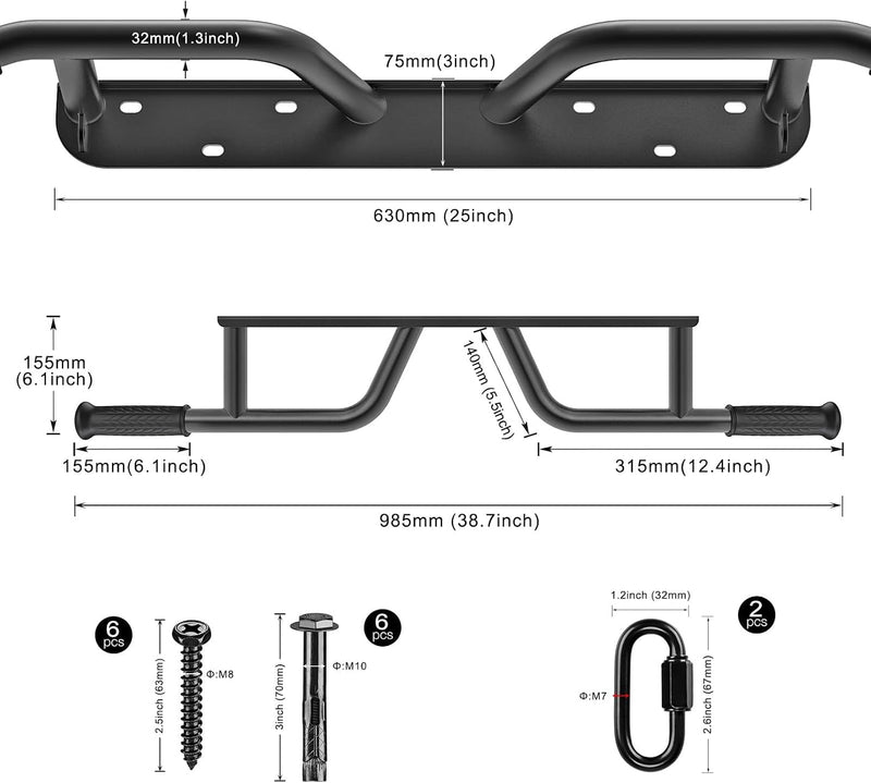 Laden Sie das Bild in Galerie -Viewer, Wandgemonteerde optrekstang met 4 gripposities en accessoireringen tot 227 kg – pull-up bar – krachttraining
