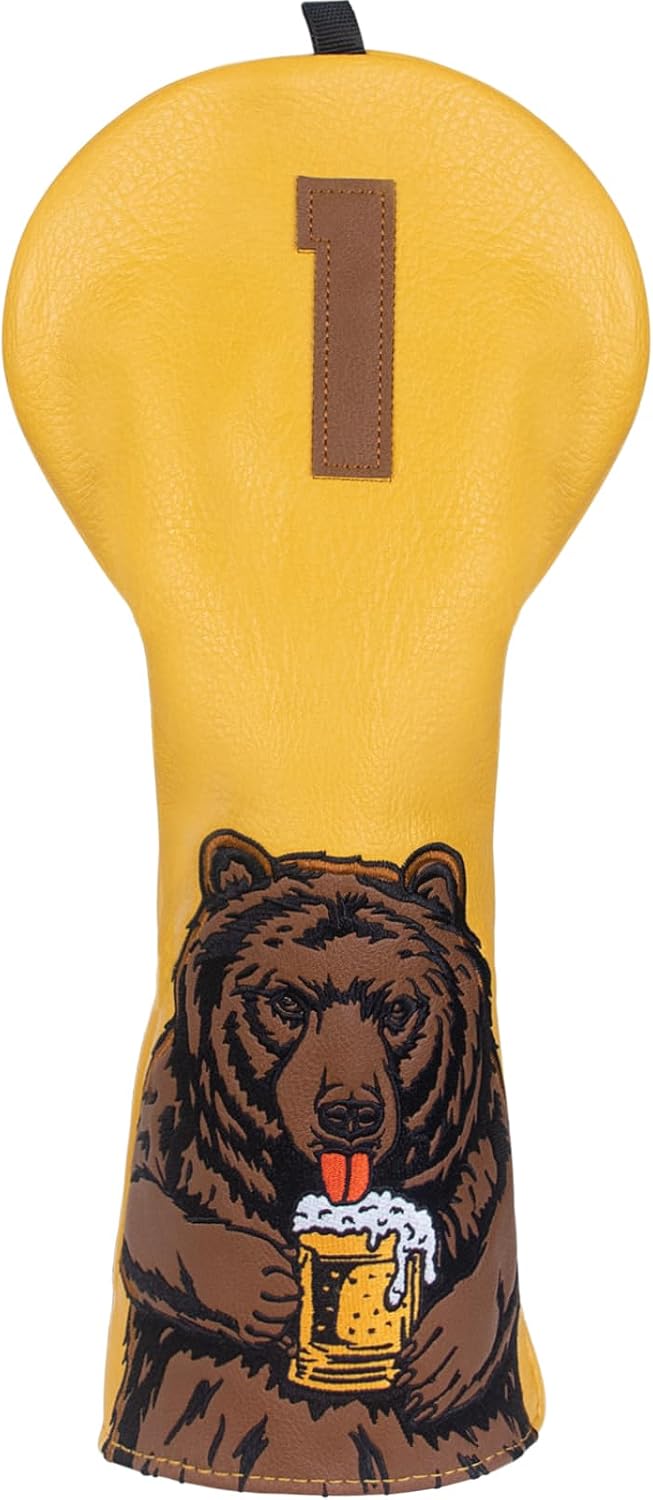 Chargez l'image dans la visionneuse de la galerie, Golfclub beschermhoes met bierdrinkende beer borduurwerk voor drivers tot 460cc – driver headcover – golfartikelen
