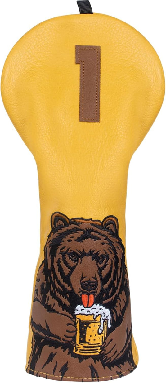 Golfclub beschermhoes met bierdrinkende beer borduurwerk voor drivers tot 460cc – driver headcover – golfartikelen