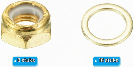 Skateboard borgmoeren set 5/16 inch goud – asmoeren washers en spacers – longboard accessoires
