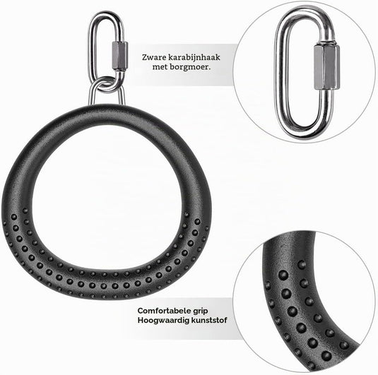 Trapeze ringen 2 stuks met karabijnhaken voor klimrek en schommel – monkey bars – speeltoestel accessoires
