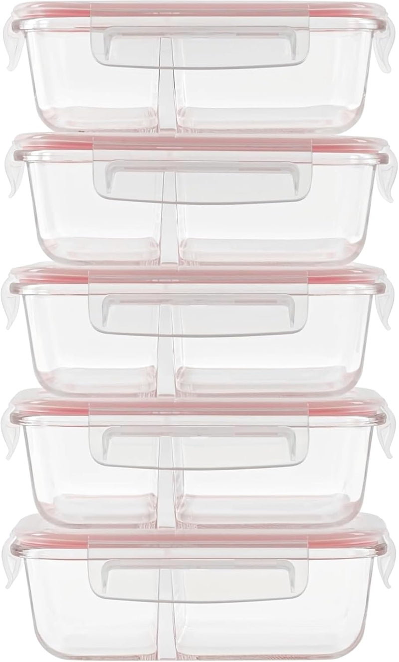 Chargez l'image dans la visionneuse de la galerie, Glazen meal prep bakjes set van 5 met 2 vakken
