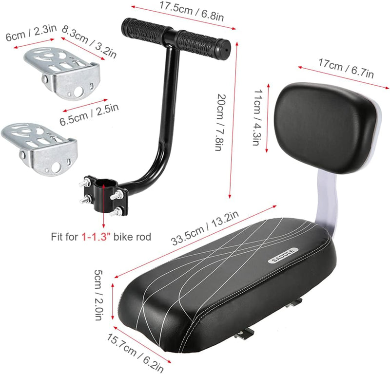 Laad afbeelding in Galerijviewer, fietszitje achter, zadel met zachte bekleding en rugleuning, voor peuters, kinderen, vrienden, leren bekleding, voor bevestiging op de bagagedrager (set 3)
