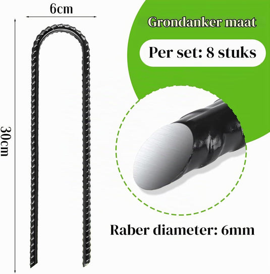 Grondankers 8 stuks 30 cm U-vorm van verzinkt staal – trampoline ankers – stormbeveiliging