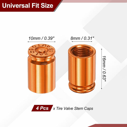 Ventieldoppen 4 stuks 16 x 10 mm van aluminium oranje – bandendoppen – fiets auto accessoires