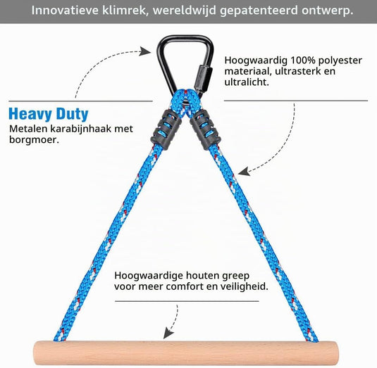 Aste sospese in legno, 2 pezzi da 35 cm, con corde di sospensione e moschettoni – percorso ninja – accessori per arrampicata