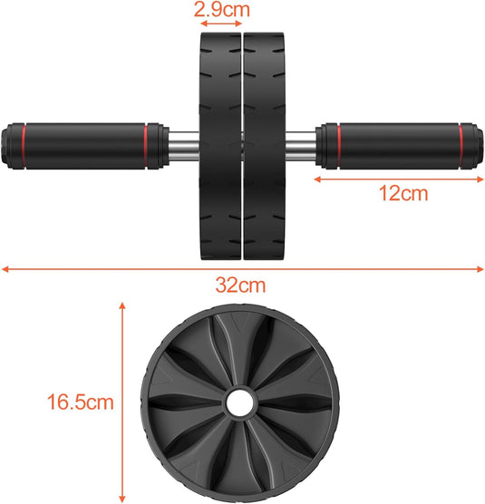 Ab roller met verstelbare dubbele wielen en kniemat tot 200 kg – buikspiertrainer – ab wheel