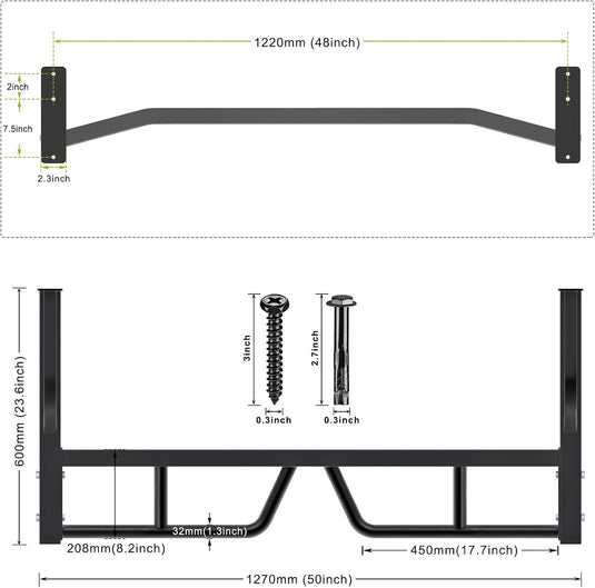 Wandgemonteerde optrekstang 122 cm met 12 gripposities tot 227 kg – pull-up bar – krachttraining