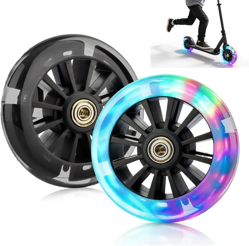 Load image into Gallery viewer, Lichtgevende stuntstepwielen, 120 mm, 2 stuks stuntstepbanden met led-knipperlicht, lichtgevende stuntstep, wielen met ABEC-7-kogellagers, stil, duurzaam, reservewielen voor step, zwart
