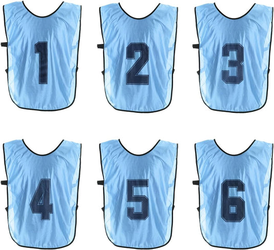 Voetbal trainingshesjes 6 stuks genummerd 1 tot 6 voor volwassenen – teamvesten – sporthesjes