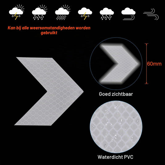 Reflecterende pijlstickers 30 stuks 6 x 6 cm fluorescerend wit – veiligheidsstickers – fiets accessoires