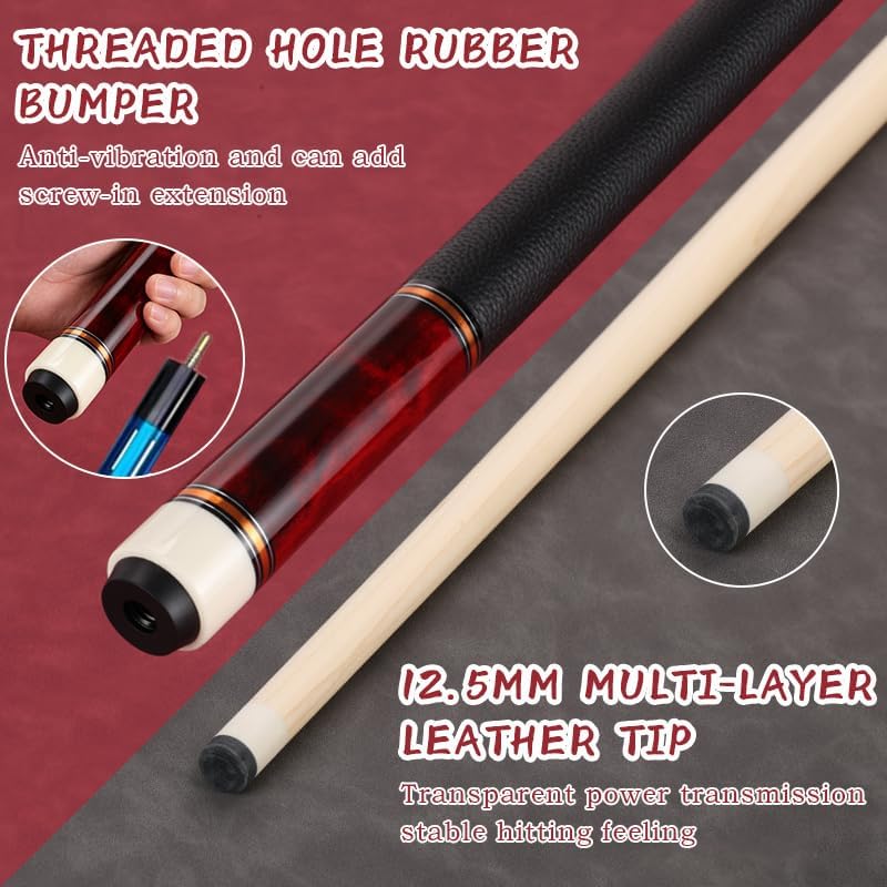 Laden Sie das Bild in Galerie -Viewer, Biljartkeu 147 cm 19-20 oz – Canadese Esdoorn Pool Cue 12,5 mm Tip – Leren Grip
