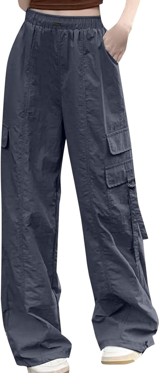 Dames baggy cargobroek met wijde pijpen trekkoord en zakken – streetwear broek – joggingbroek