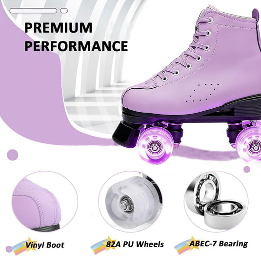 ERNAN Rolschaatsen met 4 wielen, parallelle skates met lichtgevende wielen, klassieke high-top, rolschaatsen voor volwassenen, meisjes, kinderen, beginners, maat 37-43