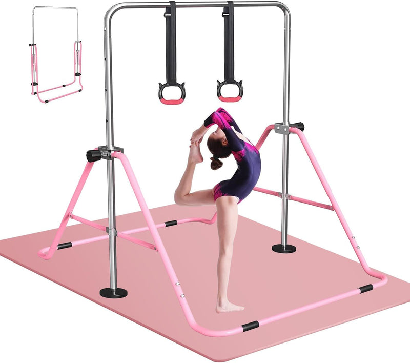 Laad afbeelding in Galerijviewer, Opvouwbare gymnastiekstang voor kinderen met verstelbare hoogte en mat – turnrek – trainingsstang
