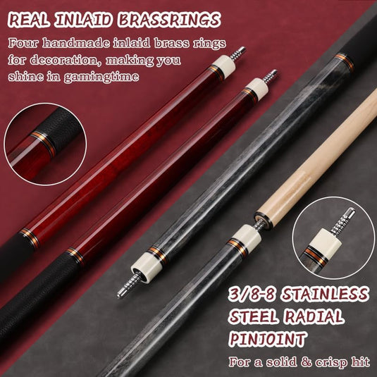 Biljartkeu 147 cm 19-20 oz – Canadese Esdoorn Pool Cue 12,5 mm Tip – Leren Grip
